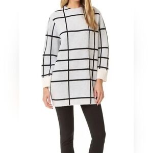 Rag & Bone Merino‎ Wool Grid Pattern Oversized Sweater - Black,Grey,White Sz M